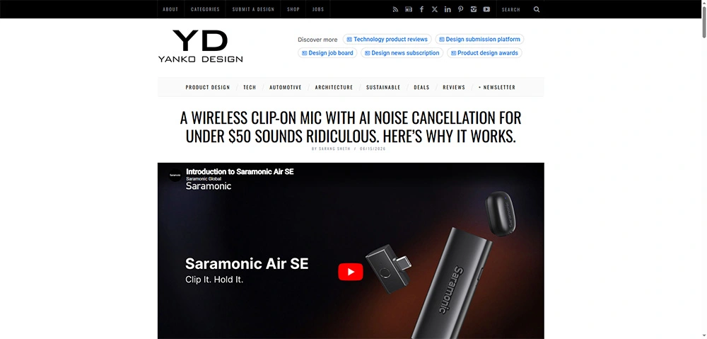 Saramonic Air SE has been featured by Yanko Design
